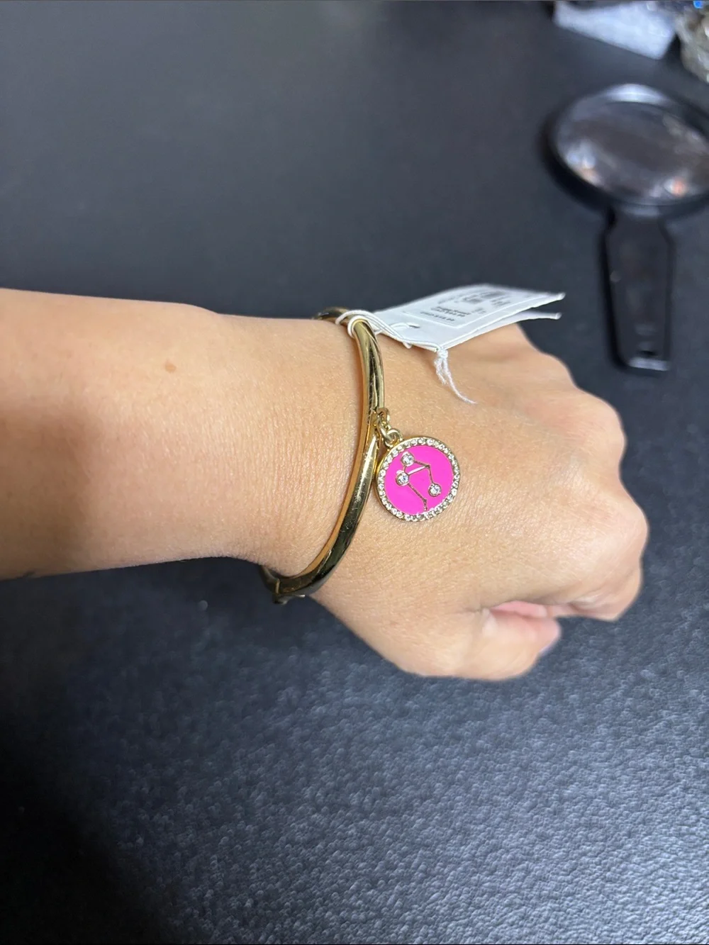 NWT Kate Spade Pink Libra Horoscope Sign Bangle Bracelet Hinged Birthday Gift - Picture 5 of 8